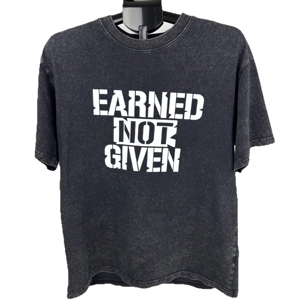 Black Washed Earned Not Given Graphic T-Shirt Size Medium